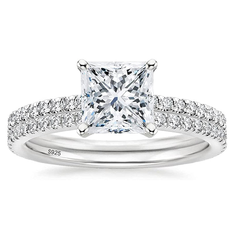 2.5CT Princess Square Cut CZ 925 Sterling Silver Women's Ring - Promise Rings