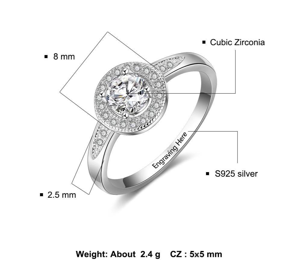 2.5mm Luxury Personalized 925 Sterling Silver Womens Rings