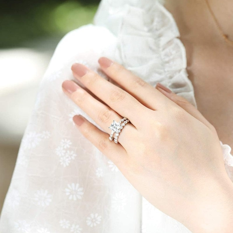 2CT Princess Cut 925 Sterling Silver Women's Ring