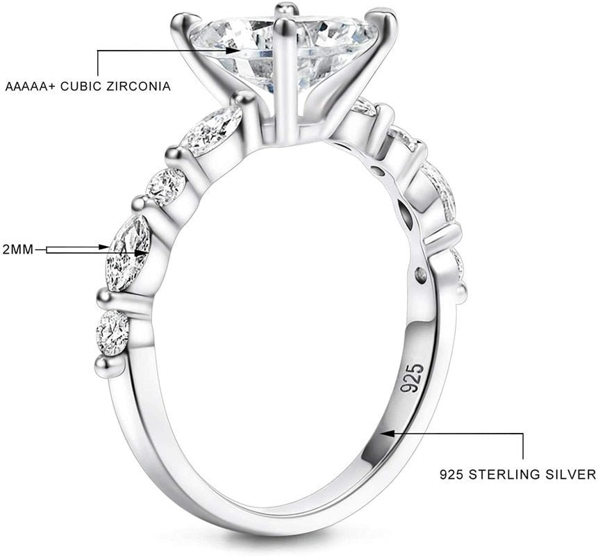 2CT Princess Cut 925 Sterling Silver Women's Ring - Promise Rings