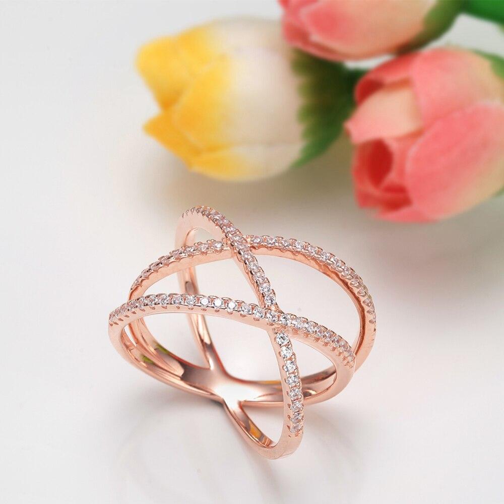 2mm Criss Cross Rose Gold 925 Sterling Silver Womens Ring