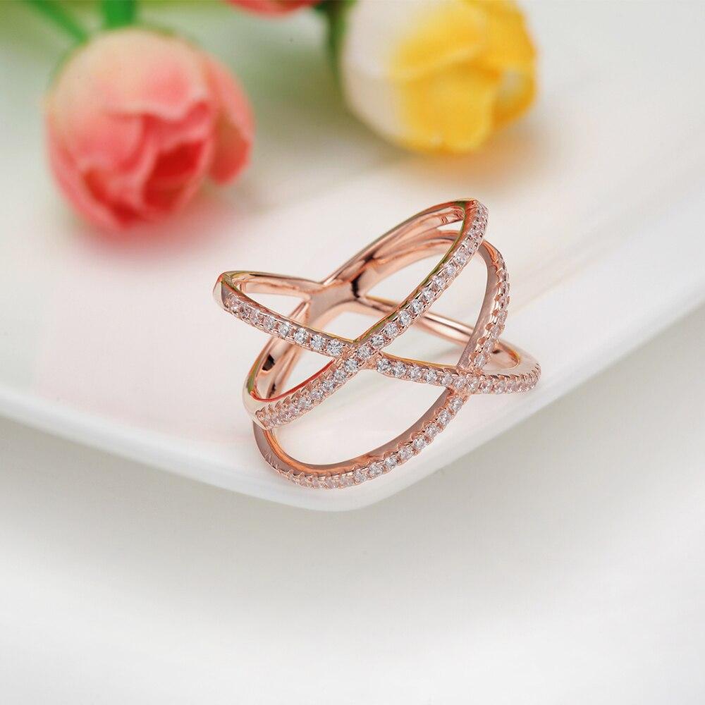 2mm Criss Cross Rose Gold 925 Sterling Silver Womens Ring