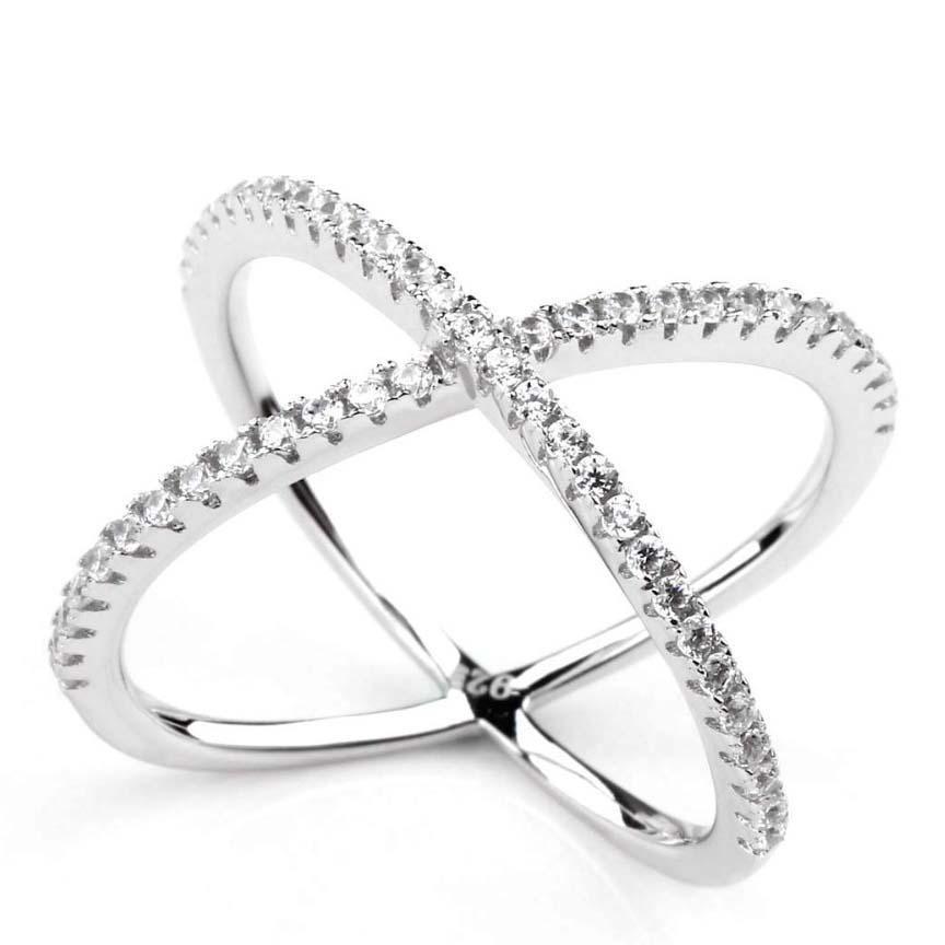 2mm Cross Cubic Zirconias 925 Sterling Silver Womens Ring (3 Colors)