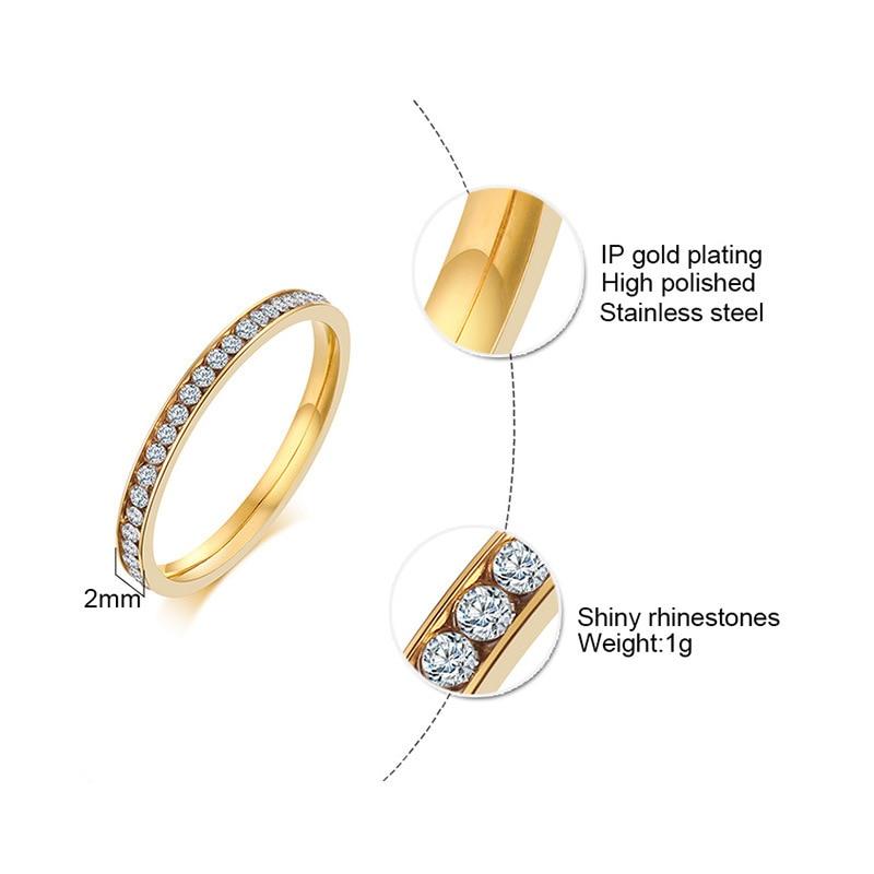 2mm Cubic Zirconias & Gold Plated Stainless Steel Women's Ring (2 Styles)