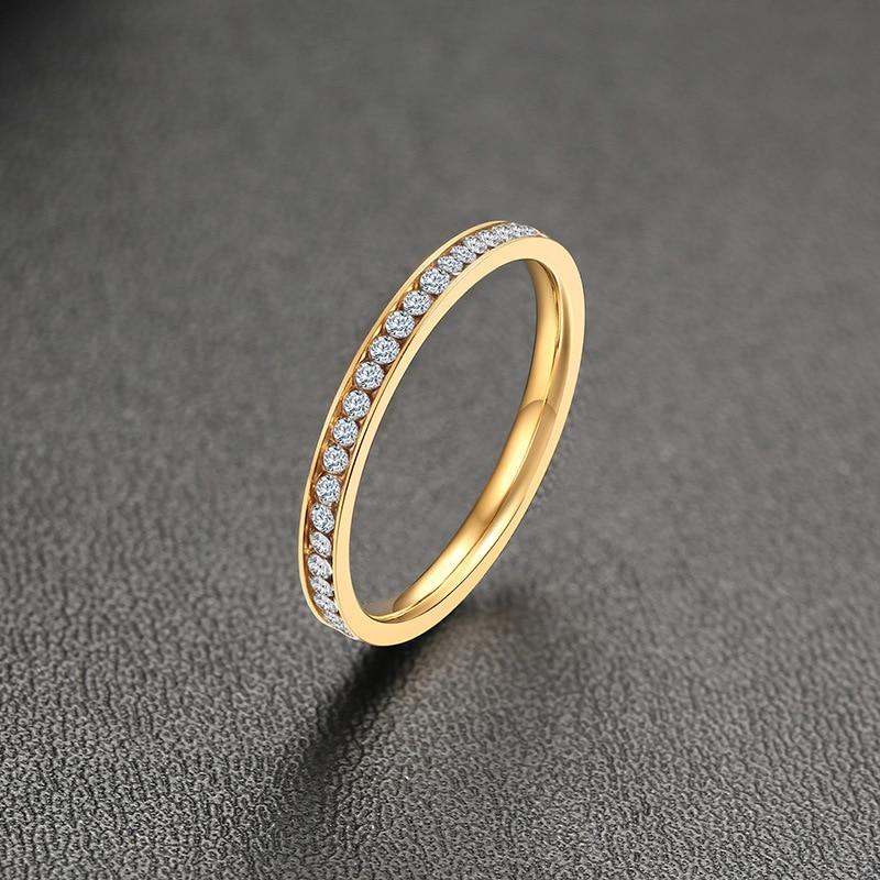 2mm Cubic Zirconias & Gold Plated Stainless Steel Women's Ring (2 Styles)