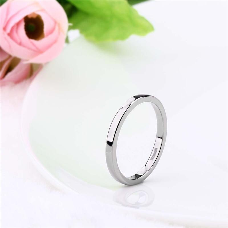 2mm Simple Smooth Thin Silver Titanium Womens Ring