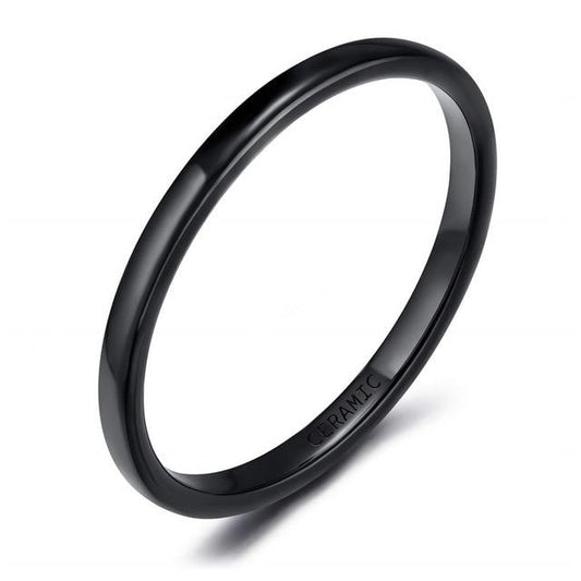 2mm Slim Black Smooth Ceramic Unisex Ring (Allergy Free)