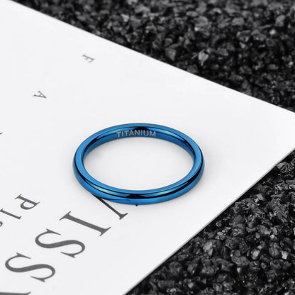 2mm Slim Blue, Rose Gold, Silver or Black Titanium Unisex Ring