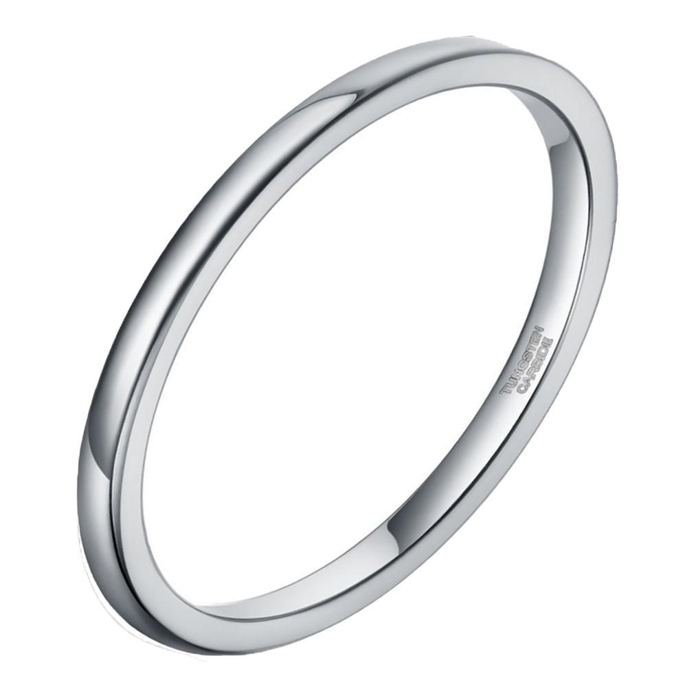 2mm Slim Simple Silver Tungsten Womens Ring