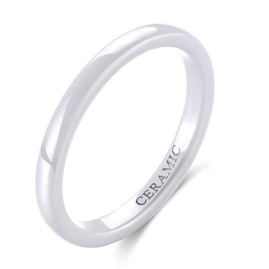 2mm Slim White Smooth Ceramic Unisex Ring (Allergy Free)