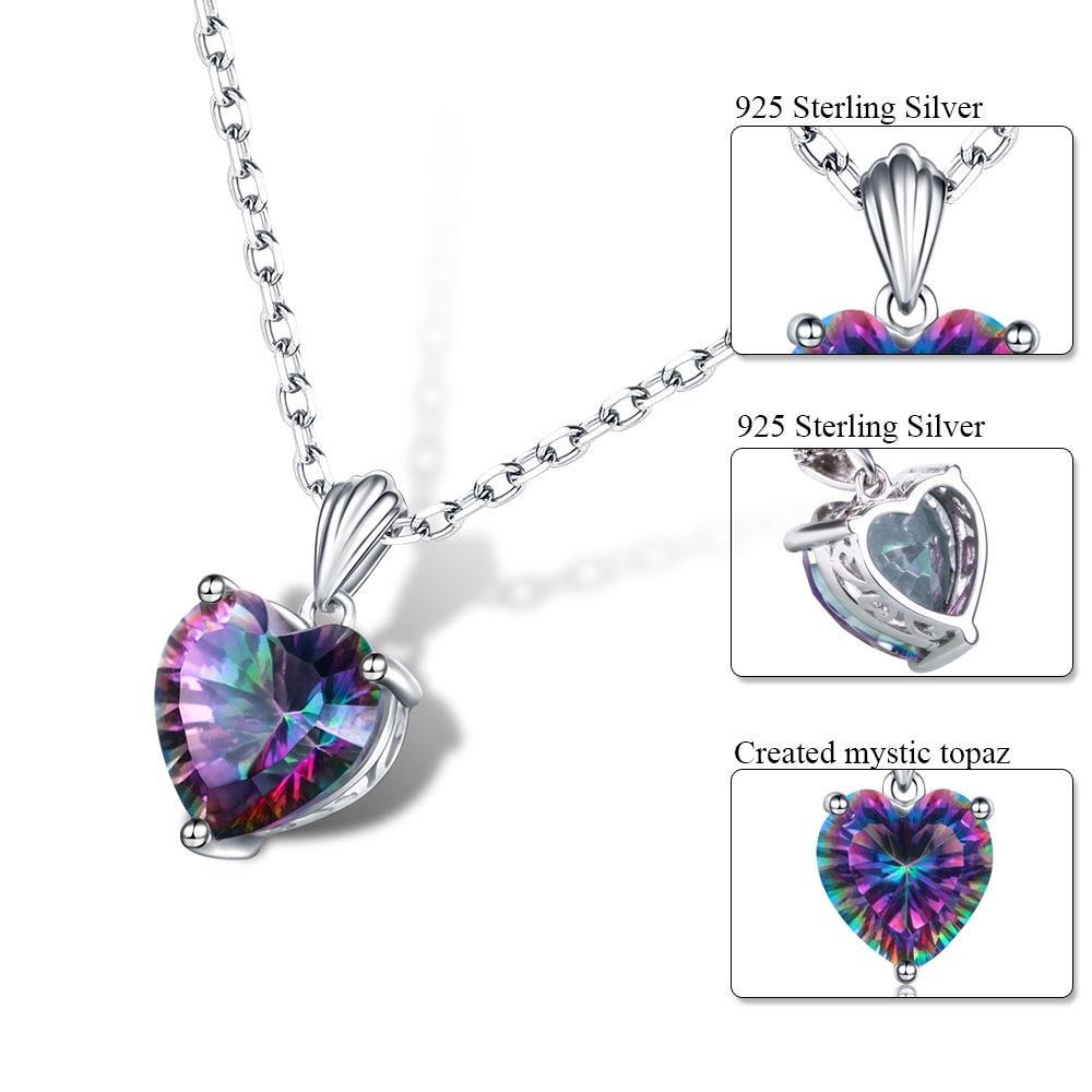 3.2ct Created Fire Rainbow Mystic Heart Topaz 925 Sterling Silver Necklace