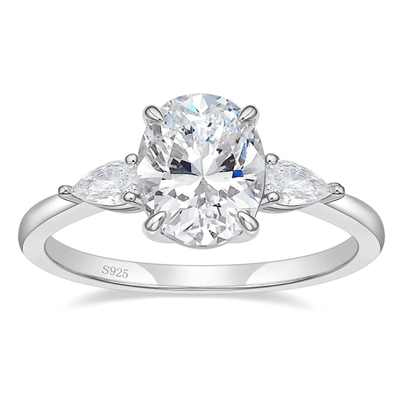 3CT Oval Cubic Zirconia Stone 925 Sterling Silver Women's Ring (3 colors) - Promise Rings
