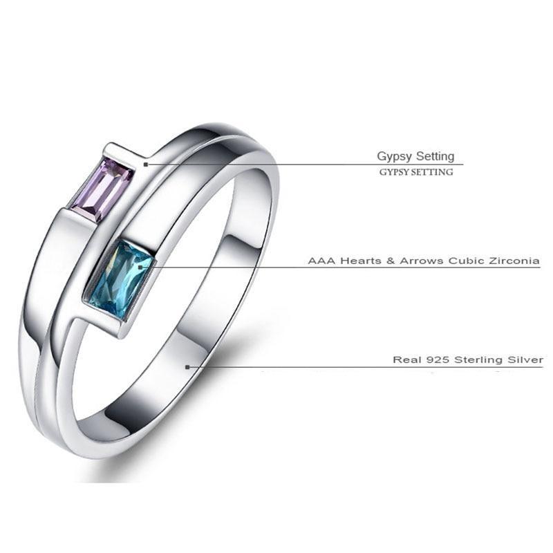 3mm Blue & Purple CZ 925 Sterling Silver Womens Ring
