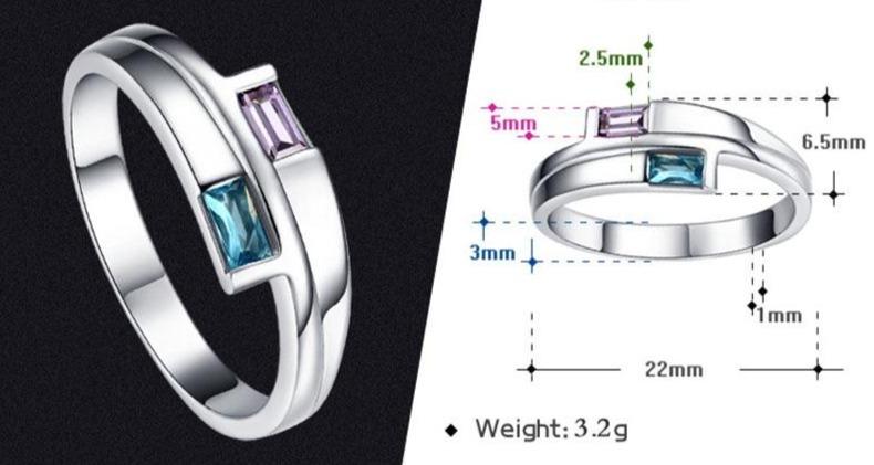 3mm Blue & Purple CZ 925 Sterling Silver Womens Ring