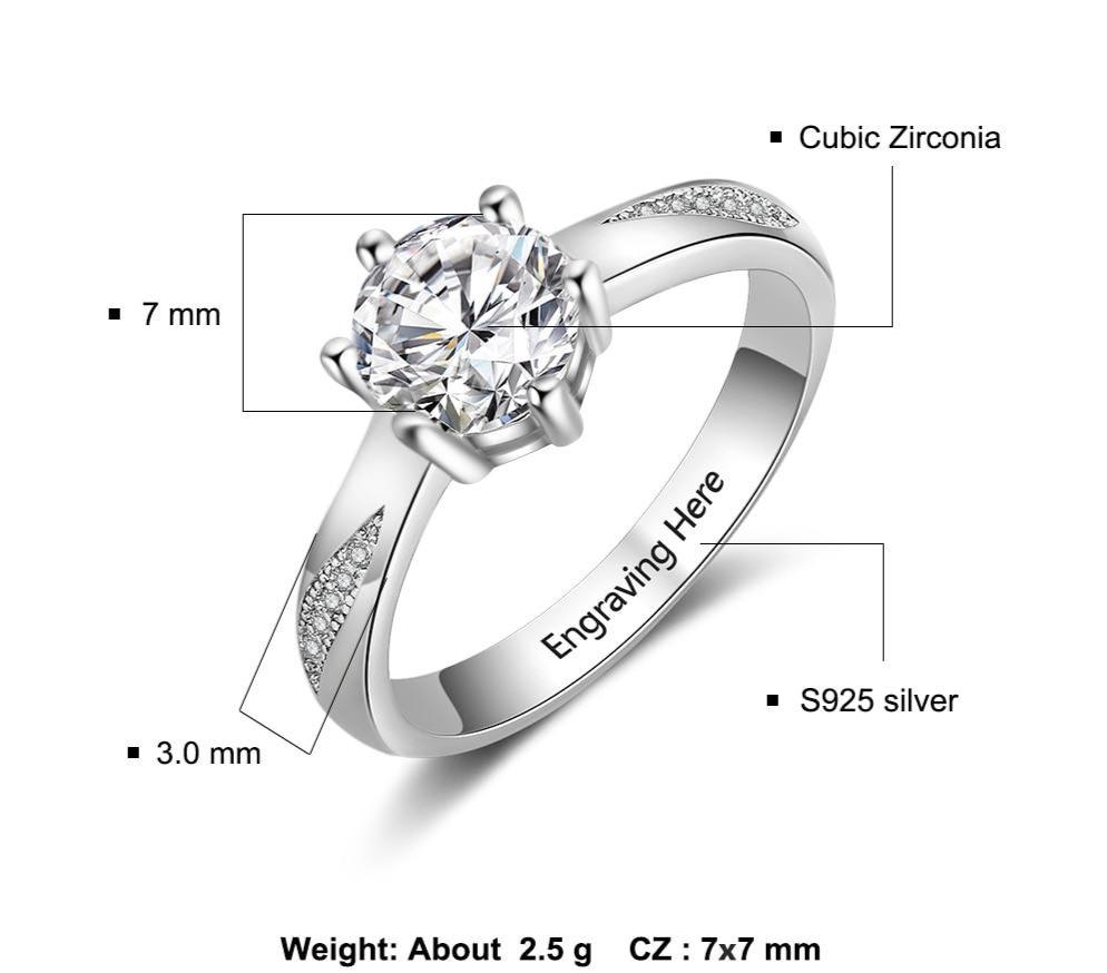 3mm Personalized Engraved 925 Sterling Silver Womens Rings