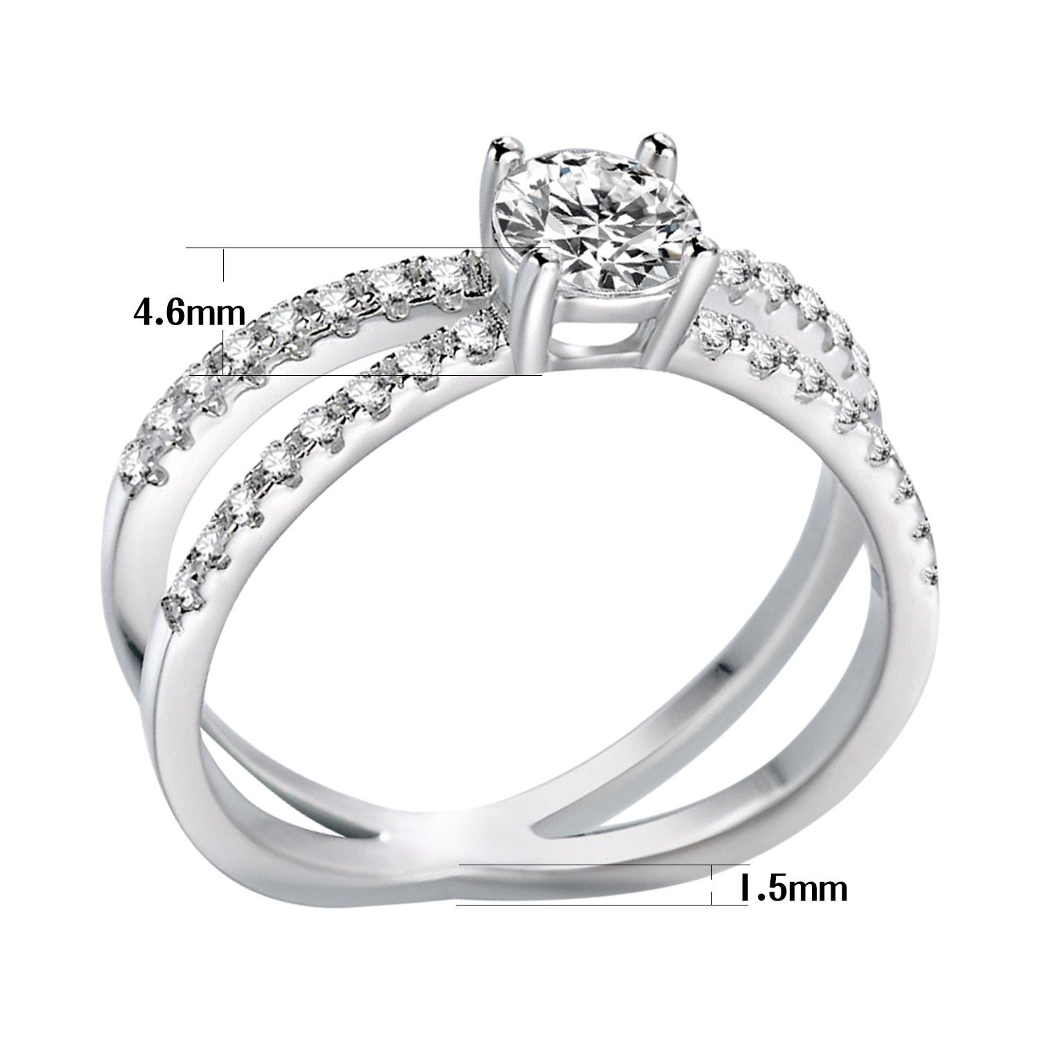 4mm 5A+ Cubic Zirconia 925 Sterling Silver Women's Ring - Promise Rings