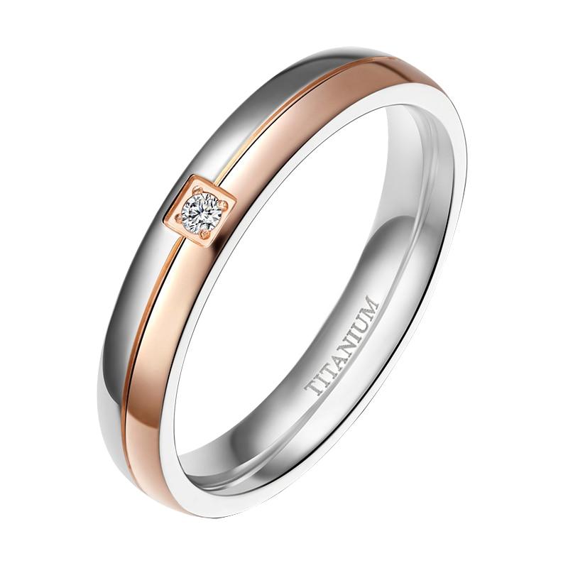 4mm & 5mm Rose Gold/Silver Color Titanium Couples Rings (Set/2Pc) - Promise Rings