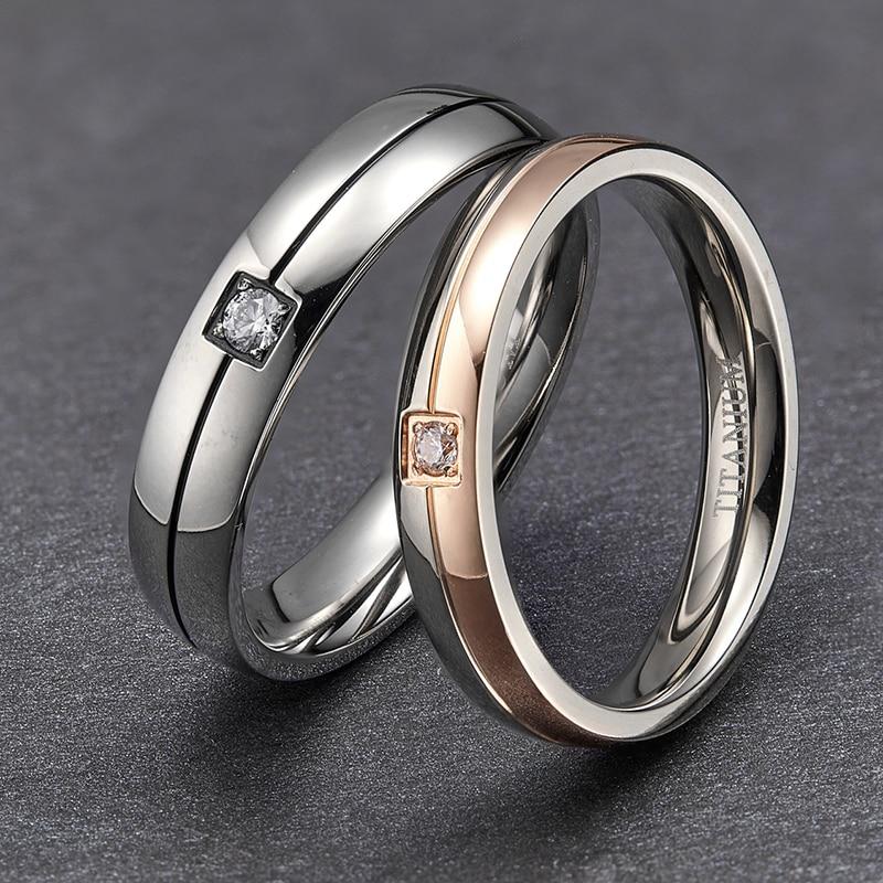 4mm & 5mm Rose Gold/Silver Color Titanium Couples Rings (Set/2Pc) - Promise Rings