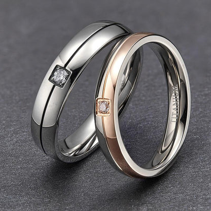 4mm & 5mm Rose Gold/Silver Color Titanium Couples Rings (Set/2Pc) - Promise Rings