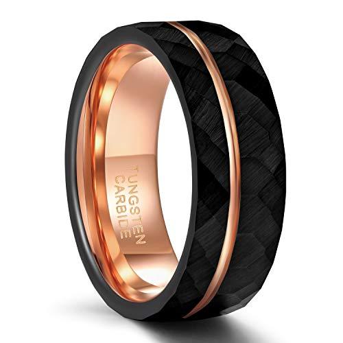 4mm, 6mm, 8mm Rose Gold & Black Hammered Tungsten Ring - Promise Rings