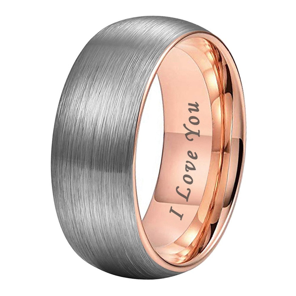 4mm, 6mm, 8mm or 10mm I Love You Rose Gold & Brushed Silver Unisex Rings