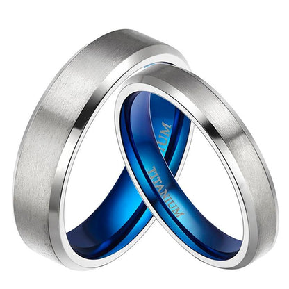 4mm & 6mm Royal Blue & Silver Titanium Couples Rings - Promise Rings