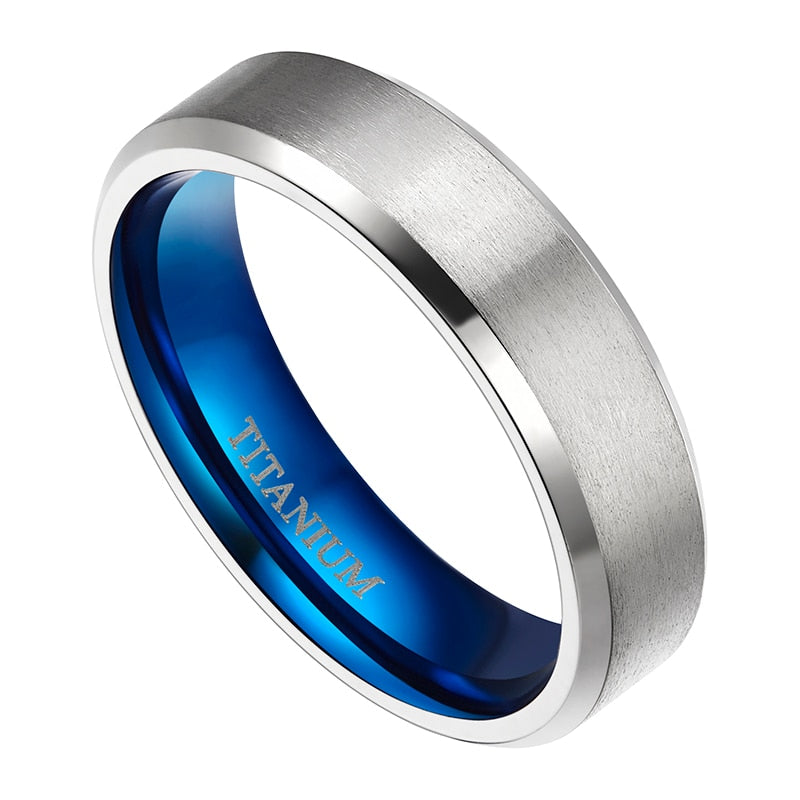 4mm & 6mm Royal Blue & Silver Titanium Couples Rings - Promise Rings