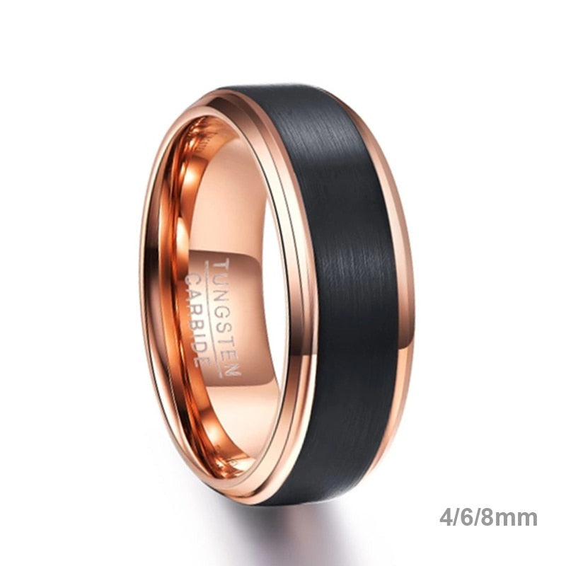 4mm, 6mm or 8mm Black and Rose Gold Tungsten Mens Ring - Promise Rings