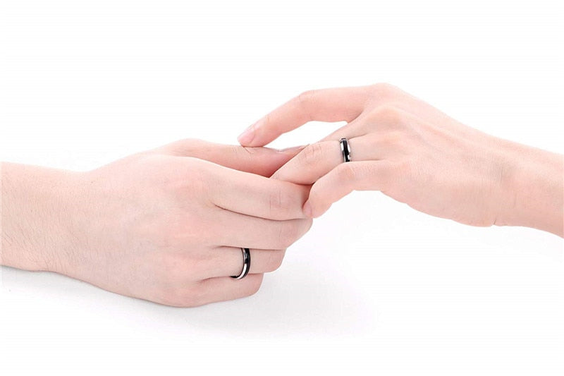 4mm, 6mm or 8mm Polished Black & Silver Edges Titanium Unisex Ring - Promise Rings