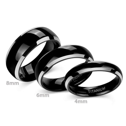 4mm, 6mm or 8mm Polished Black & Silver Edges Titanium Unisex Ring - Promise Rings