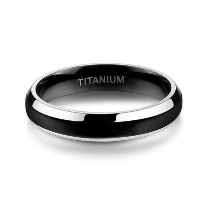 4mm, 6mm or 8mm Polished Black & Silver Edges Titanium Unisex Ring - Promise Rings