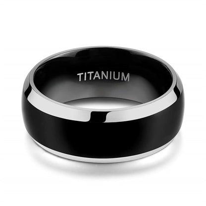 4mm, 6mm or 8mm Polished Black & Silver Edges Titanium Unisex Ring - Promise Rings