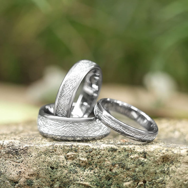 4mm, 6mm or 8mm Silver Thread-like Inlay Tungsten Unisex Ring
