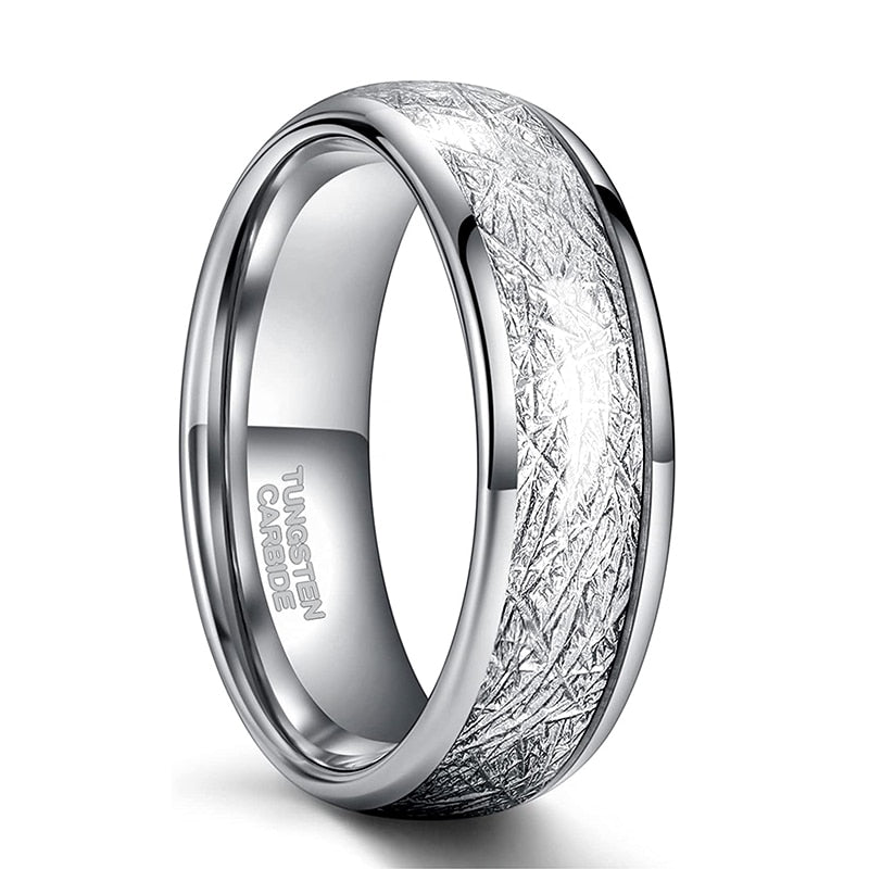4mm, 6mm or 8mm Silver Thread-like Inlay Tungsten Unisex Ring