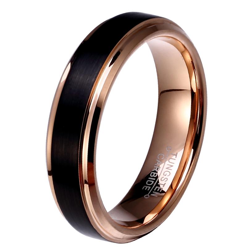 4mm, 6mm or 8mm Black and Rose Gold Tungsten Mens Ring