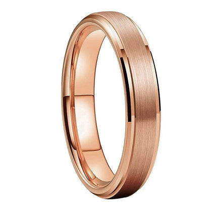 4mm Centre Brushed Rose Gold Beveled Edges Unisex Ring - Promise Rings