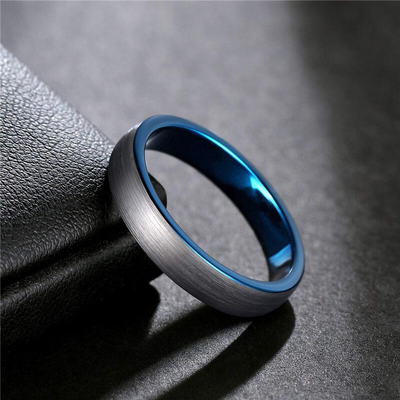 4mm I Love You Engraved Blue Silver Tungsten Unisex Ring - Promise Rings