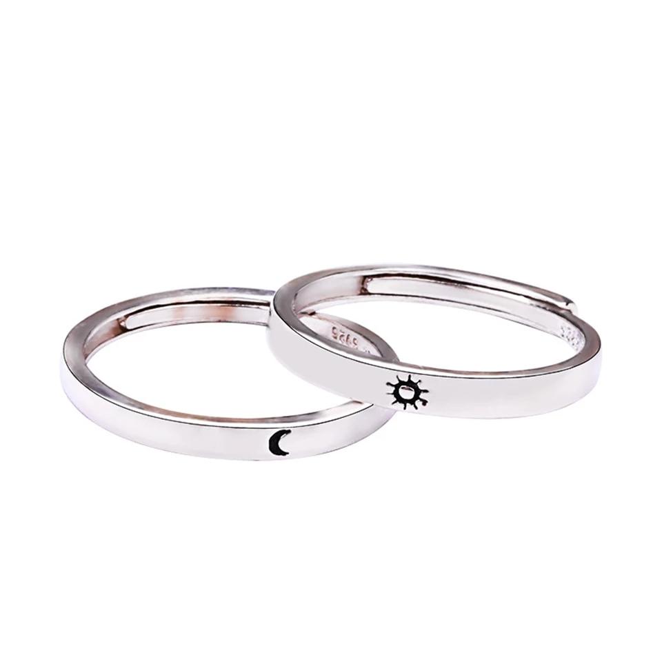 4mm My Sun and My Moon Silver Unisex Rings (Set) - Promise Rings