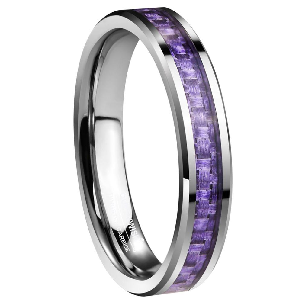 4mm Purple Carbon Fiber Inlay Silver Tungsten Womens Ring - Promise Rings