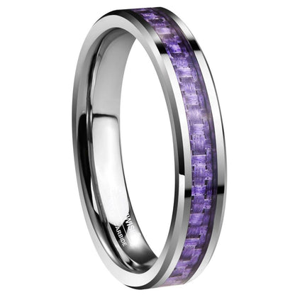 4mm Purple Carbon Fiber Inlay Silver Tungsten Womens Ring - Promise Rings