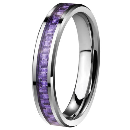 4mm Purple Carbon Fiber Inlay Silver Tungsten Womens Ring - Promise Rings