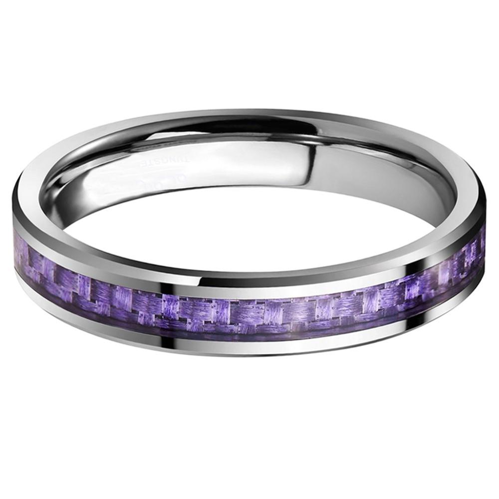 4mm Purple Carbon Fiber Inlay Silver Tungsten Womens Ring - Promise Rings