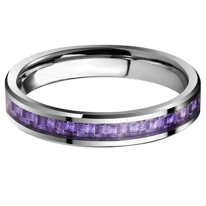 4mm Purple Carbon Fiber Inlay Silver Tungsten Womens Ring - Promise Rings