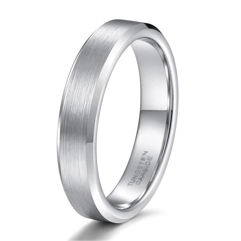 4mm Silver Brushed Shiny Beveled Edges Tungsten Unisex Ring - Promise Rings