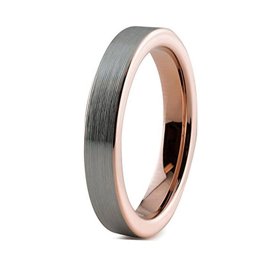 4mm Simple Bushed Silver & Rose Gold Tungsten Women's Ring - Promise Rings