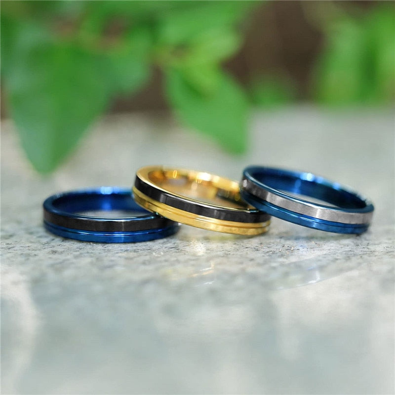 4mm Two Tone Polished Tungsten Unisex Rings (3 colors) - Promise Rings