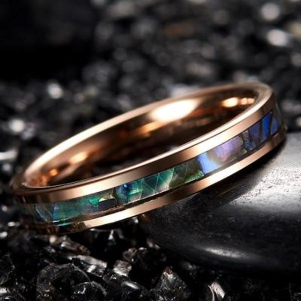4mm Abalone Shell Inlay Rose Gold Tungsten Unisex Ring