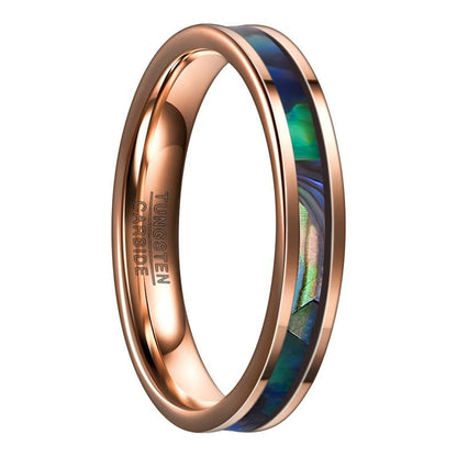 4mm Abalone Shell Inlay Rose Gold Tungsten Unisex Ring