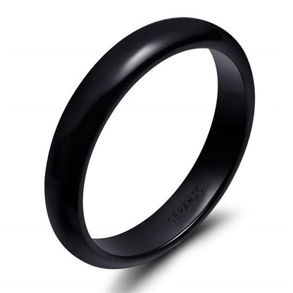 4mm Black Smooth Ceramic Unisex Ring (Allergy Free)