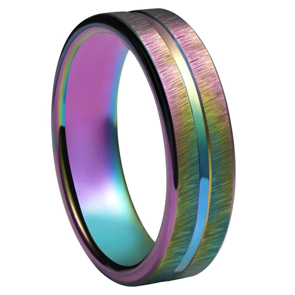 4mm Colorful Rainbow Tungsten Mens Ring